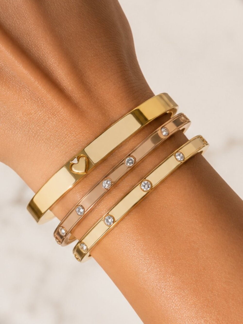 Kate Spade New York Set of 3 Gold-Tone Crystal Bangle Bracelets